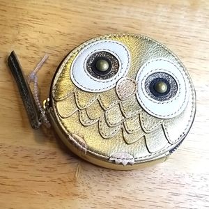 Fossil Owl Zip Coin Metallic Genuine Leather